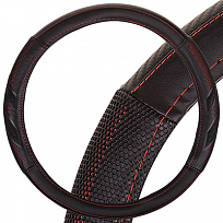 Оплетка SKYWAY Racer-3 M (370-390мм) Черно/Красная экокожа